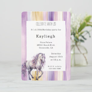 Romantic Lavender White Horse Stripes Birthday Invitation