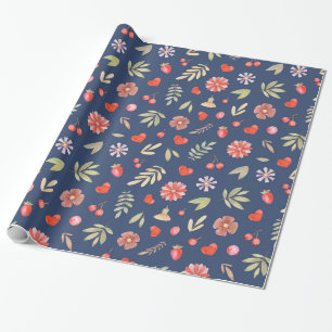 Romantic Leaves & Flowers  Wrapping Paper