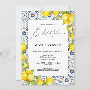 Romantic Lemons and blue Tiles Bridal Shower Invitation