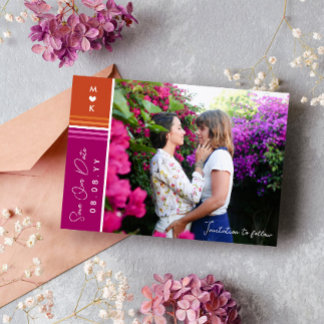 Romantic Lesbian Flag Stripes Wedding Photo Save The Date