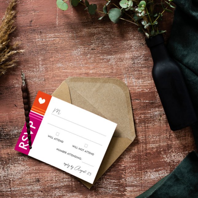 Romantic Lesbian Flag Stripes Wedding RSVP (Creator Uploaded)