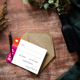 Romantic Lesbian Flag Stripes Wedding RSVP Card