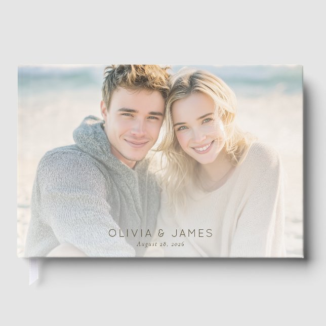 Romantic Light Blue Beach Photo Guest Book (Front)