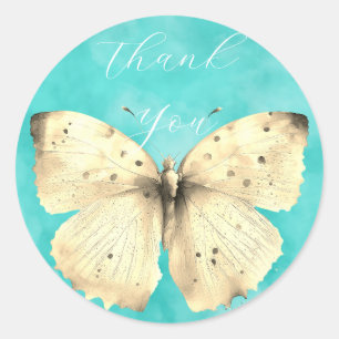 Romantic light blue butterfly thank you  classic round sticker