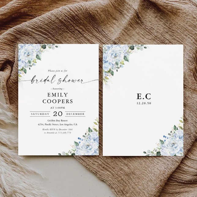 Romantic Light Blue Floral Bridal Shower  Invitation (Creator Uploaded)
