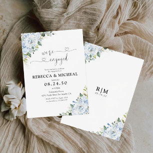 Romantic Light Blue Floral Engagement Party  Invitation