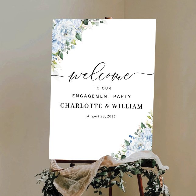 Romantic Light Blue Floral Engagement Party Poster (Creator Uploaded)
