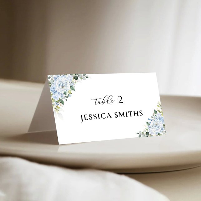 Romantic Light Blue Floral Flat Place Card (Creator Uploaded)