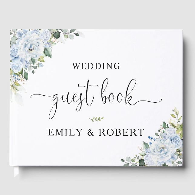  Romantic Light Blue Floral Wedding Guest Book (Front)