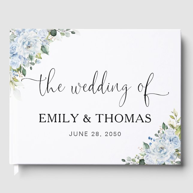 Romantic Light Blue Floral Wedding  Guest Book (Front)