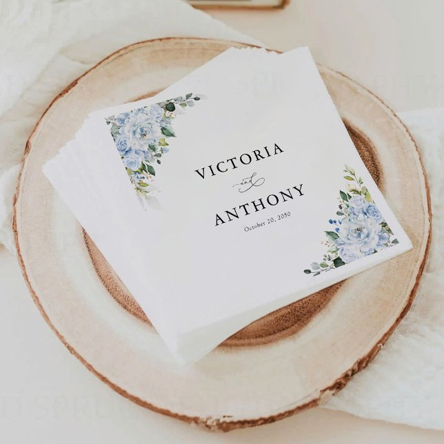 Romantic Light Blue Floral Wedding Napkins (Creator Uploaded)