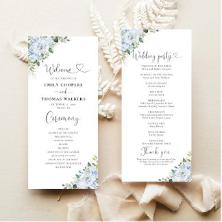 Romantic Light Blue Floral Wedding Program
