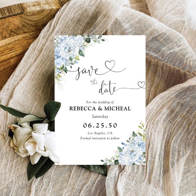 Romantic Light Blue Floral Wedding Save The Date (Creator Uploaded)
