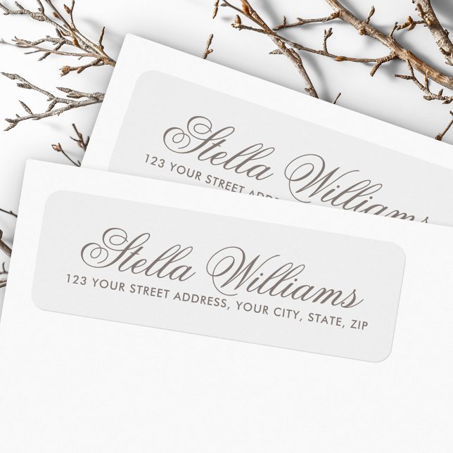 Romantic light grey calligraphy script return address label (Romantic light gray calligraphy script label)