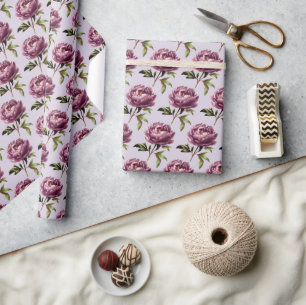 Romantic Light Lavender Purple Peonies Wrapping Paper