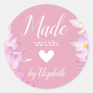Romantic Light Pink Rose Made with Love Heart Cute Classic Round Sticker