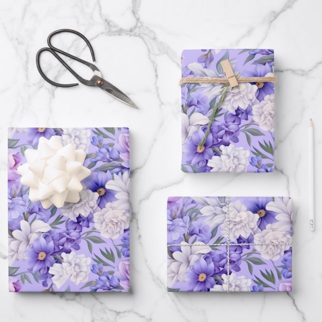 Romantic light purple flowers wrapping paper sheet (Front)