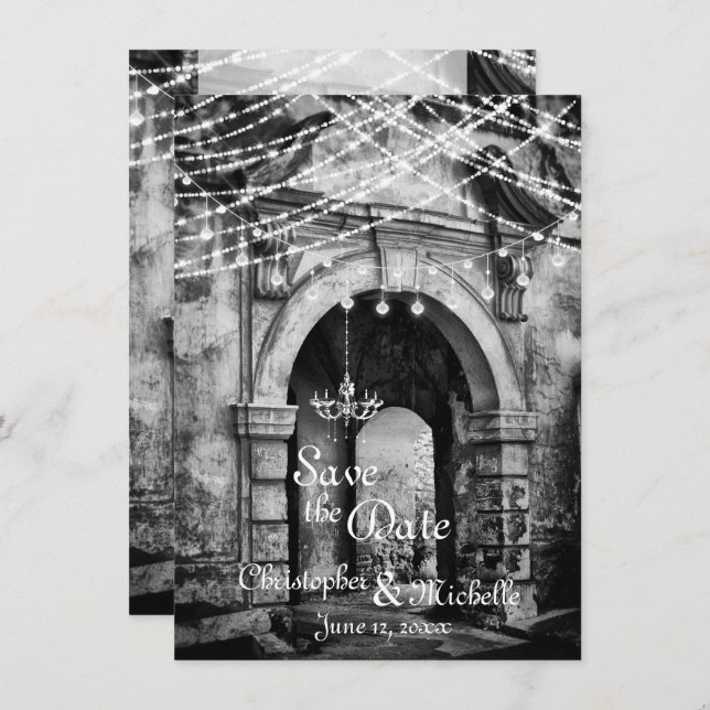 Romantic Lights Goth Archway Wedding Save the Date Invitation (Front/Back)