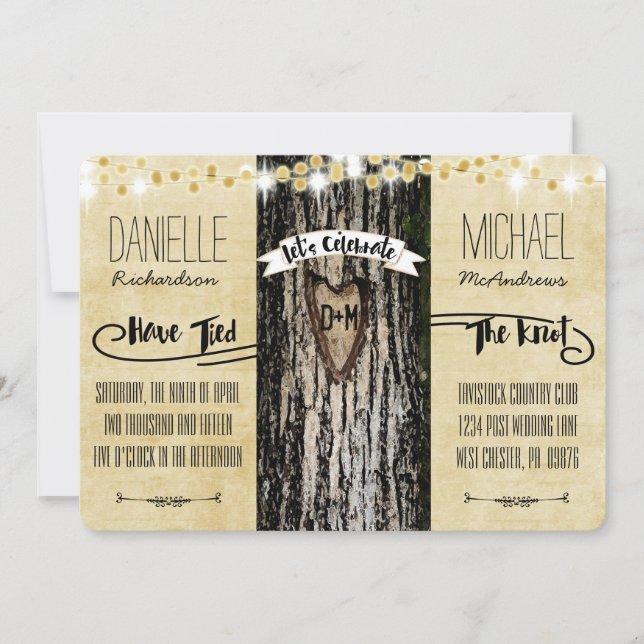 Romantic Lights & Rustic Tree Post Wedding Invite (Front)