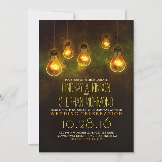 romantic lights vintage whimsical wedding invites (Front)