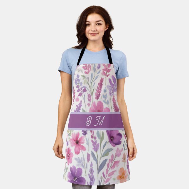Romantic lila pink Pastel Botanical Spring Meadow Apron (Worn)