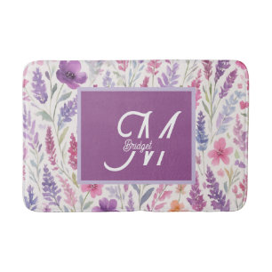 Romantic lila pink Pastel Botanical Spring Meadow Bath Mat