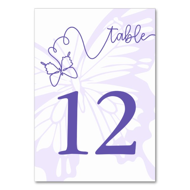 Romantic Lilac Butterfly Garden Wedding Sign Table Number (Front)