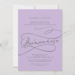Romantic Lilac Calligraphy Quinceañera Invitation