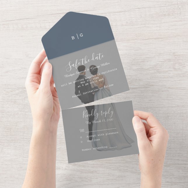 romantic lilac couple photo wedding safe the date all in one invitation (Tearaway)