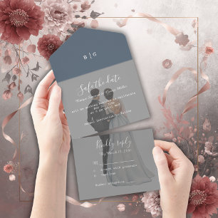 romantic lilac couple photo wedding safe the date all in one invitation