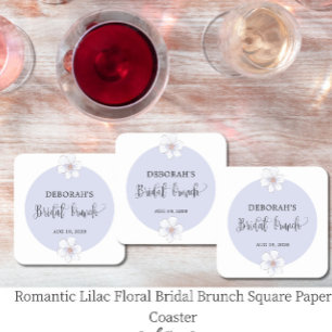 Romantic Lilac Floral Bridal Brunch Square Paper Coaster