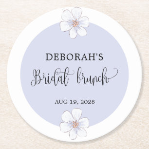 Romantic Lilac Floral Bridal Shower Round Paper Coaster