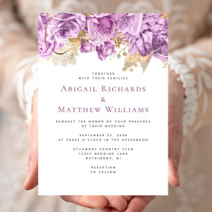 Romantic Lilac Gold Floral Wedding Invitation