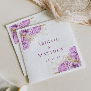 Romantic Lilac Gold Floral Wedding Napkins