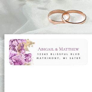Romantic Lilac Gold Floral Wedding Return Address Label