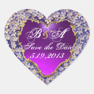 ROMANTIC LILAC HEART MONOGRAM Save the Date Sticker