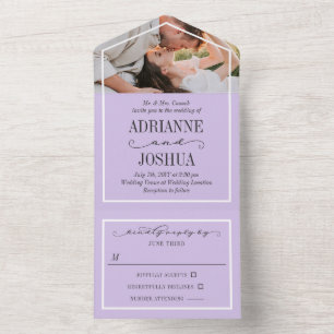 Romantic Lilac Photo Wedding All In One Invitation