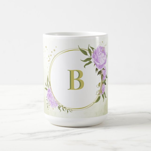 romantic lilac purple flowers greenery wedding coffee mug (Center)
