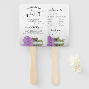 Romantic Lilac Purple Rose Elegant Wedding Program Hand Fan