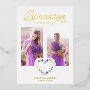 Romantic Lilac Shades Real Gold Floral Heart Photo