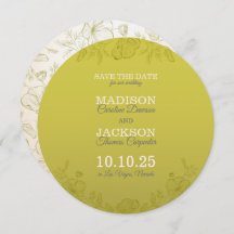 Romantic Lime & Tan Save The Date Card