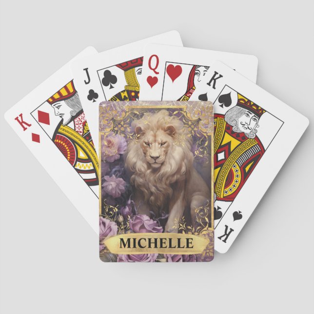 Romantic Lion and Purple Roses Fantasy Playing Cards (Back)