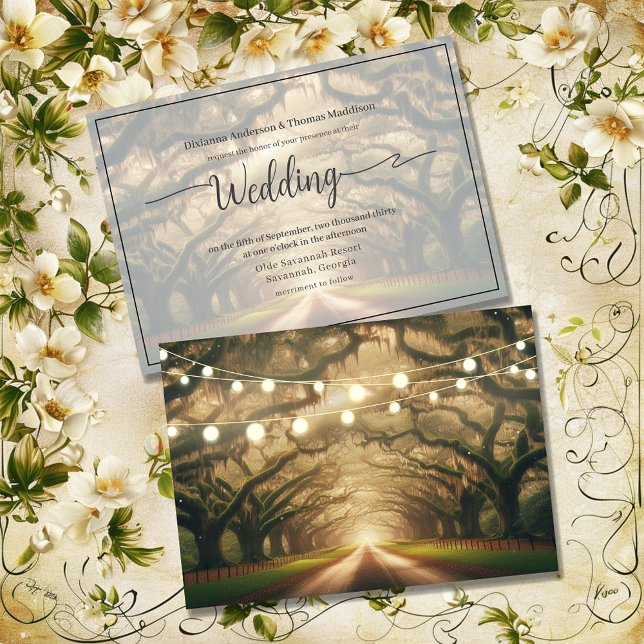 Romantic Live Oak Canopy String Lit Wedding Invitation (Creator Uploaded)