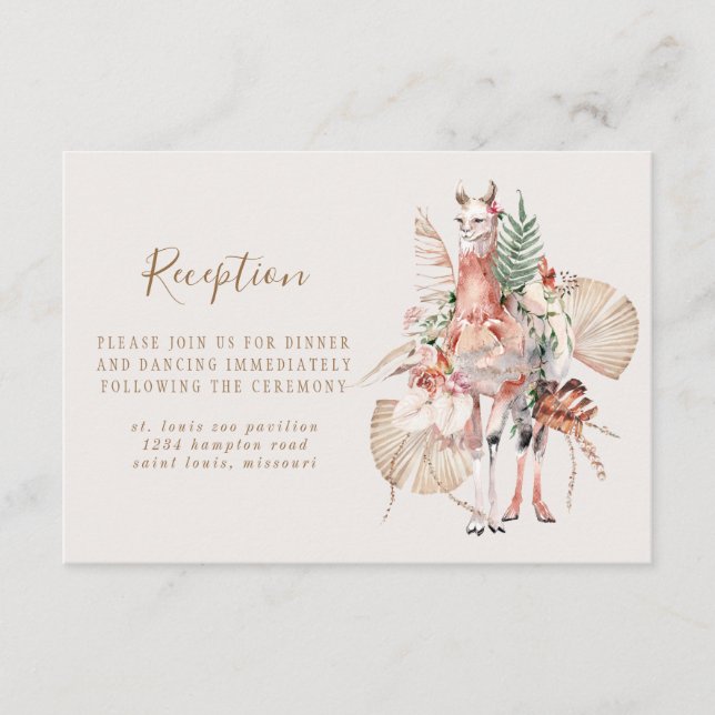 Romantic Llama Wedding Reception Enclosure Card (Front)