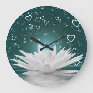 Romantic Lotus Flower Hearts Zen Yoga Water Lily Large Clock