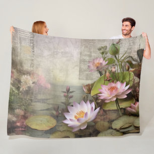 Romantic Lotus Reverie Pink Floral Elegance Fleece Blanket