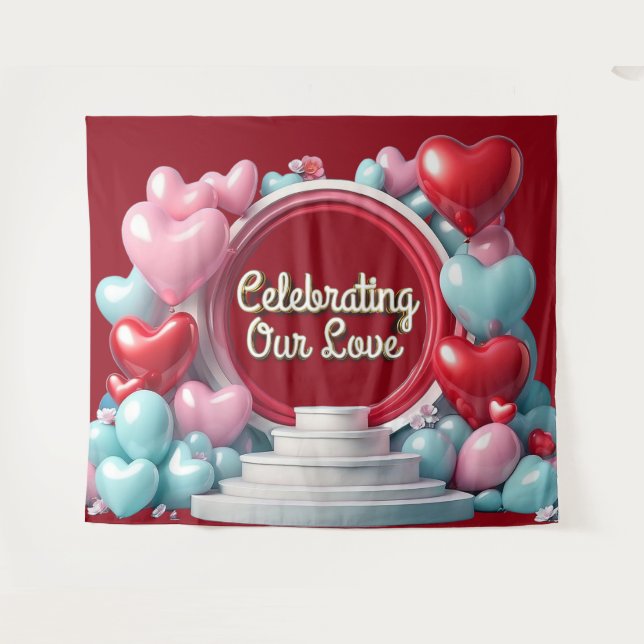 Romantic Love Balloon Arch Banner Backdrop Tapestry (Front (Horizontal))