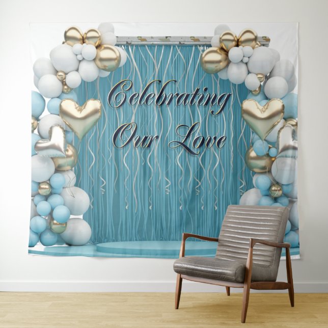 Romantic Love Banner Backdrop Wall Art  Tapestry (In Situ (Horizontal))