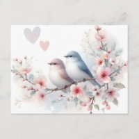 Romantic Love Birds Cherry Blossom Branch