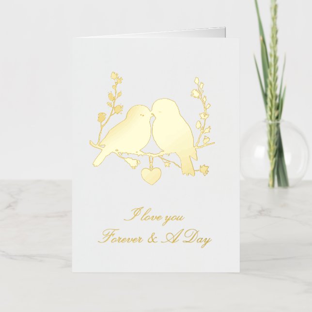 Romantic Love Birds Forever Foil Greeting Card (Front)